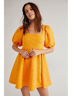 Free People Violet Puff Sleeve Mini Dress - Carrot Ginger